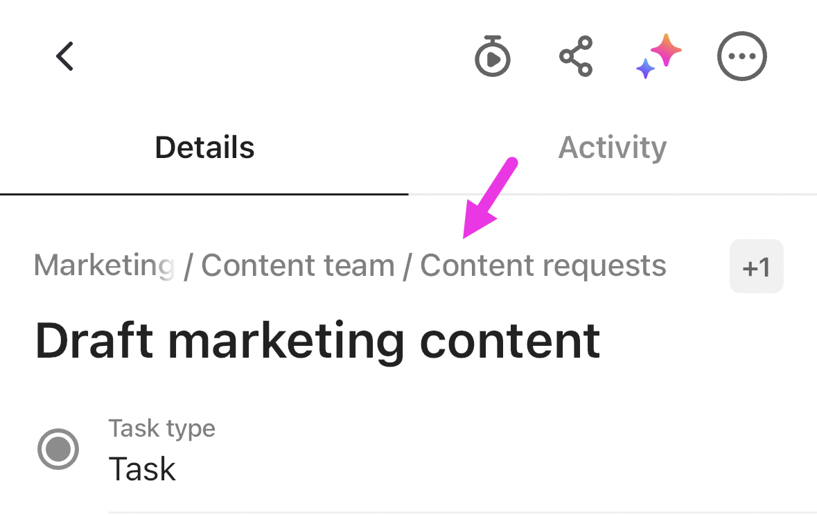Captura de tela da trilha de navegação ao lado do nome de uma tarefa no mobile 3.0.png