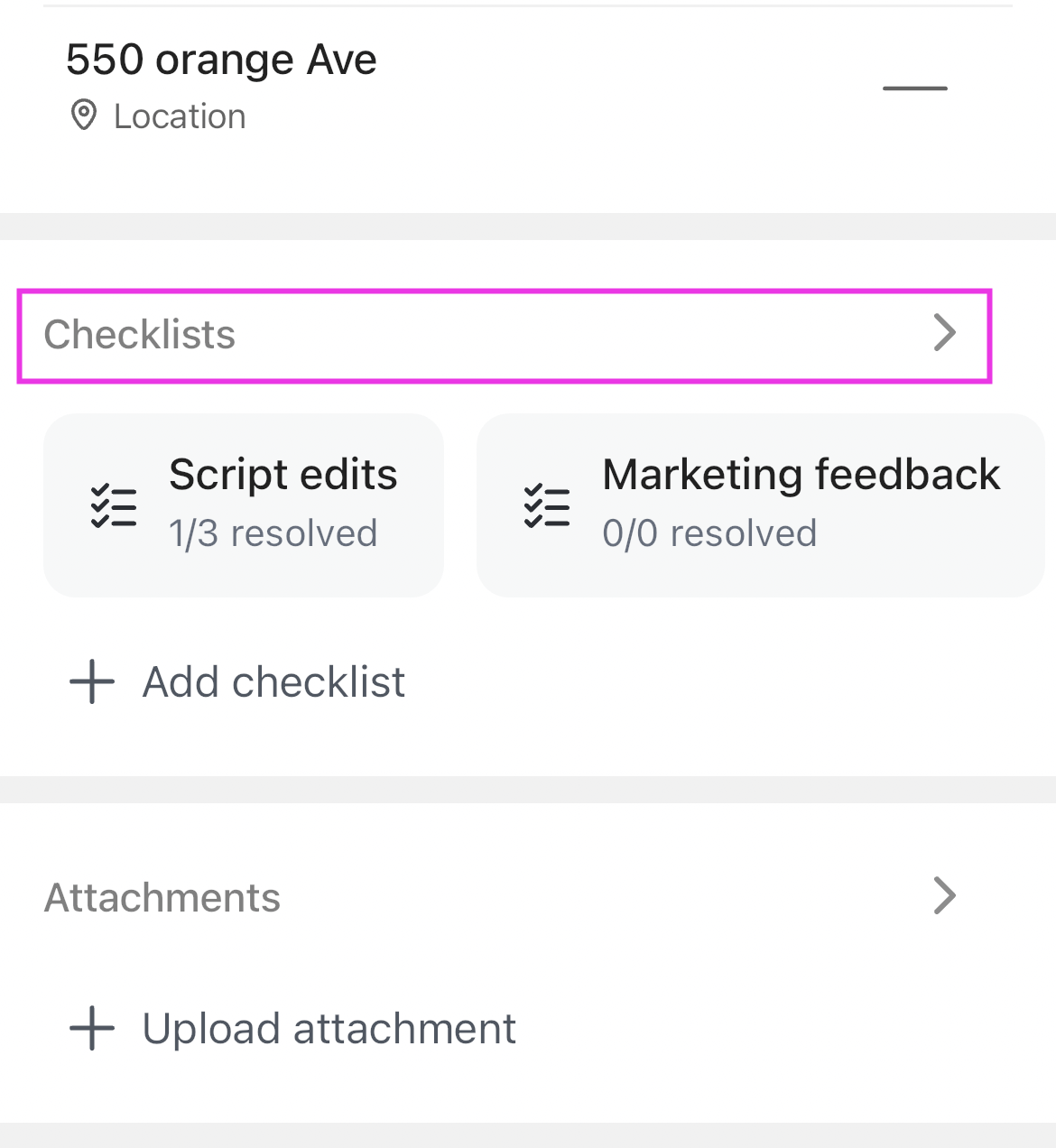 Captura de tela destacando a seção de checklist na visualização de Tarefa 3.0.