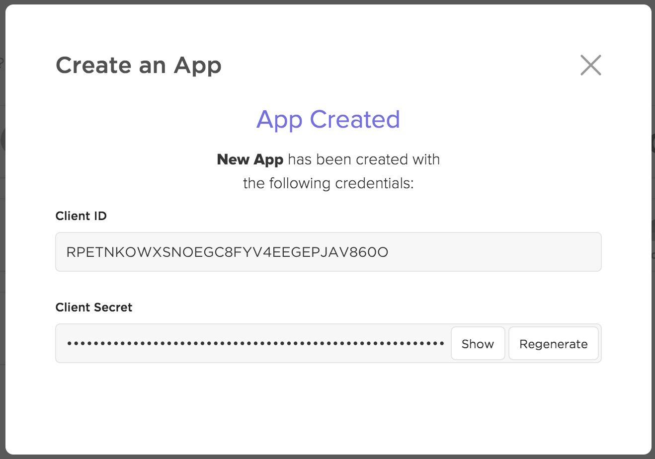 Captura de tela do modal do aplicativo usando OAuth2.