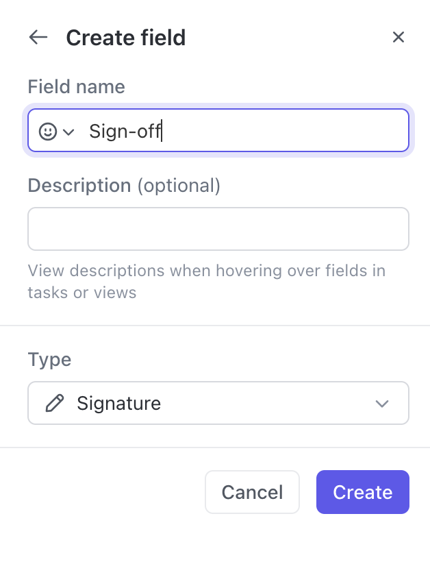 Captura de pantalla de alguien creando un campo personalizado de Firma..png