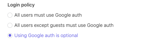 Screenshot der Anmeldeoptionen bei der Einrichtung von Google SSO.