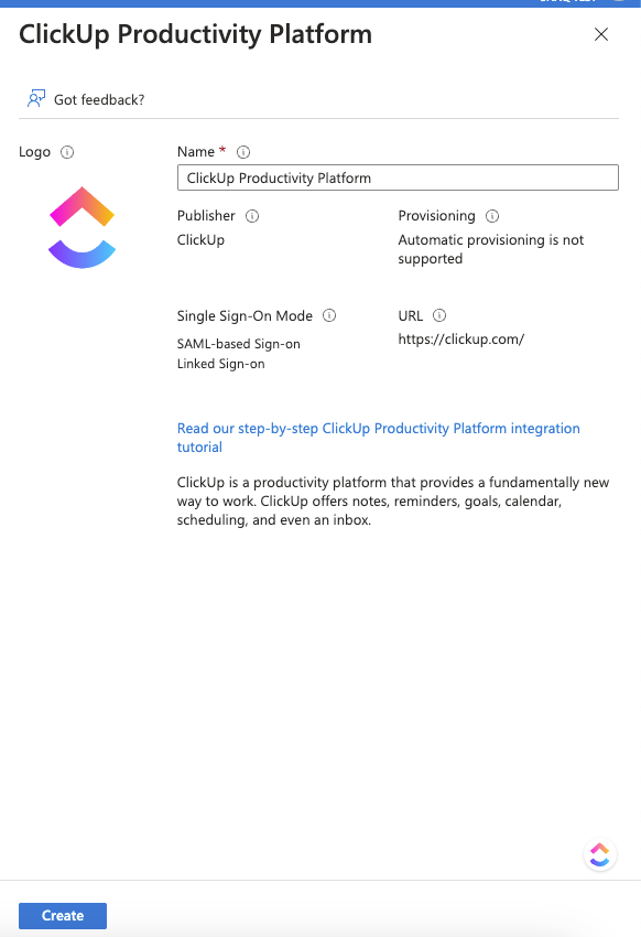 capture d’écran de l’application ClickUp dans Azure.