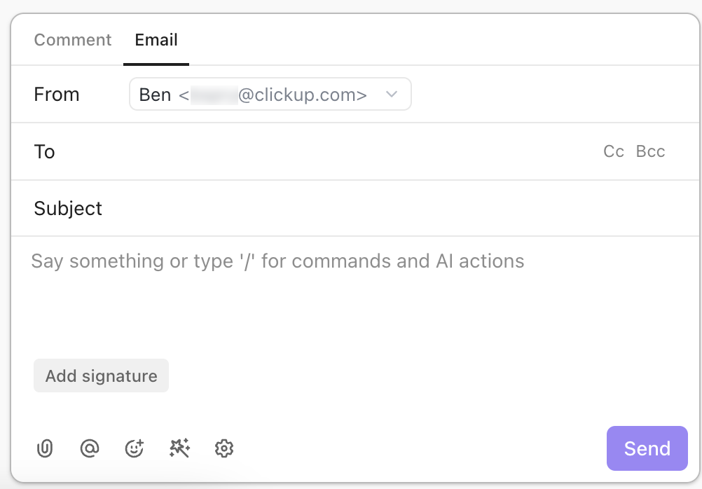 Capture d'écran d'un e-mail dans ClickUp.