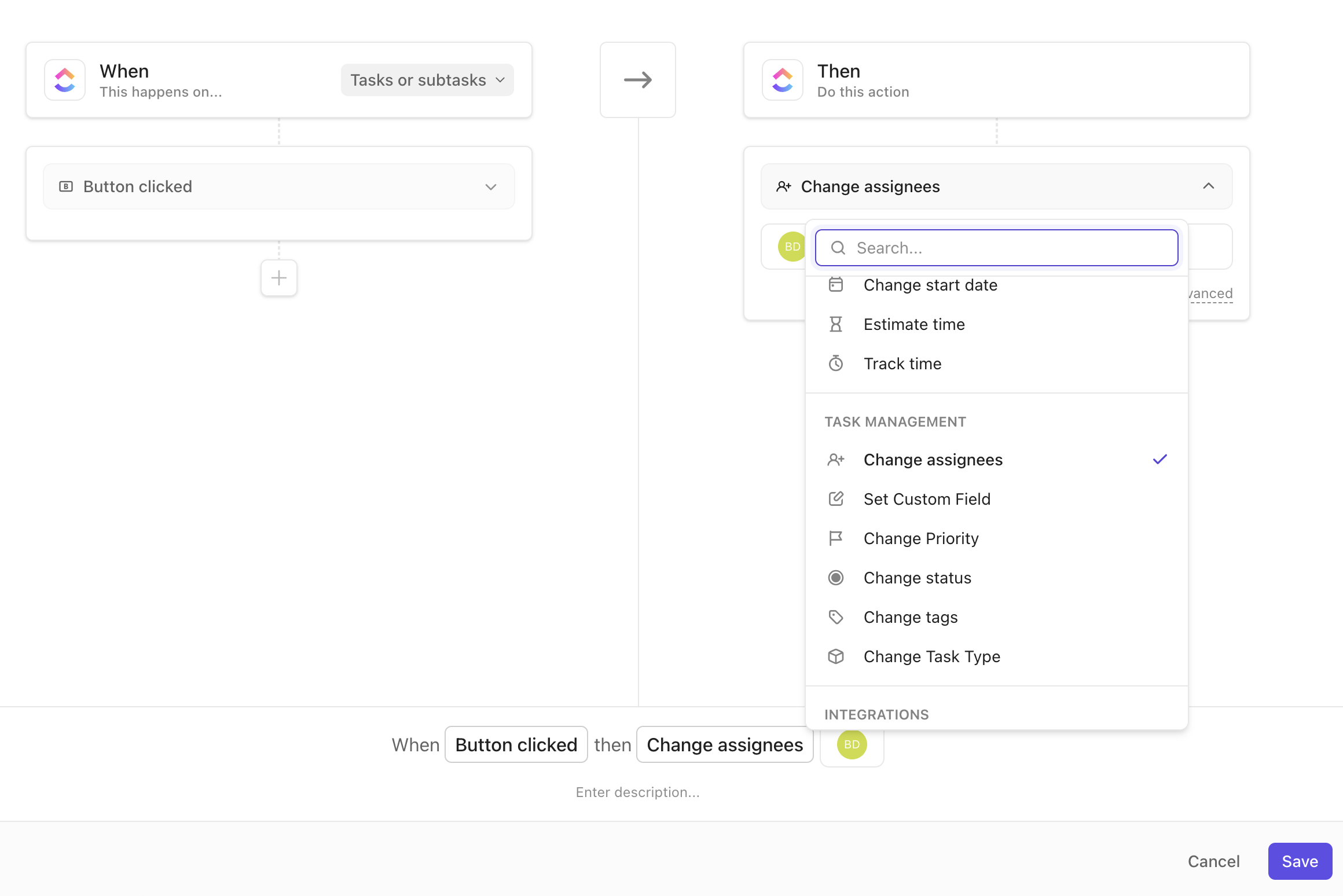 Screenshot of someone selecting an Automation Action when setting up a button custom field.png