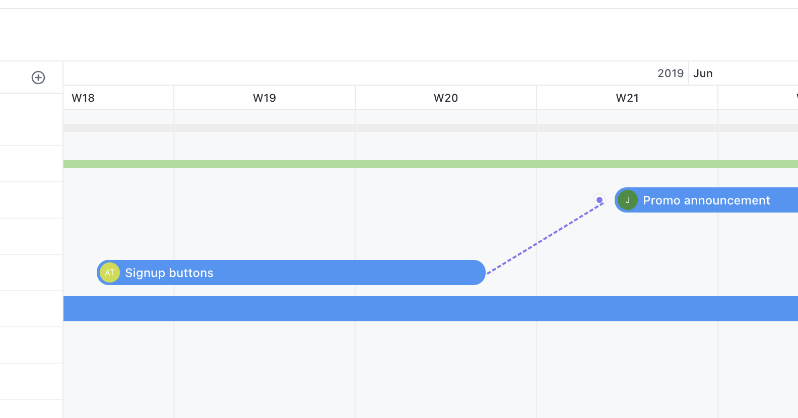 Screenshot von jemandem, der zwei Aufgaben in der Gantt-Ansicht verknüpft.png