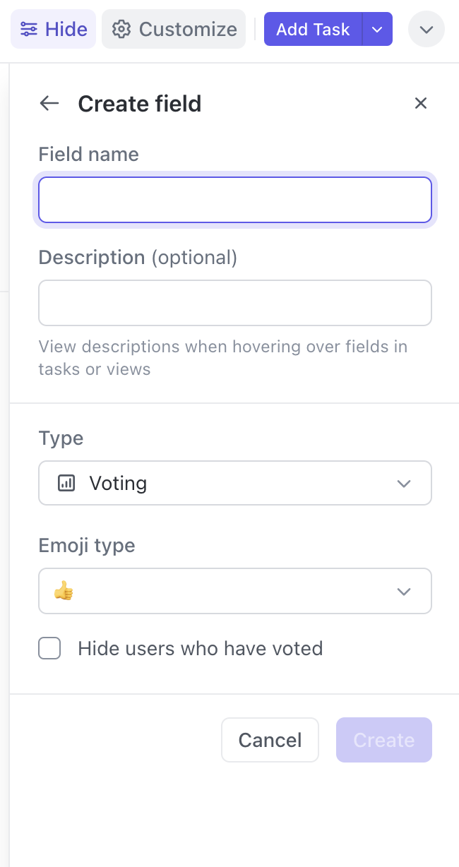 Captura de pantalla de alguien creando un Campo personalizado de Votación.png