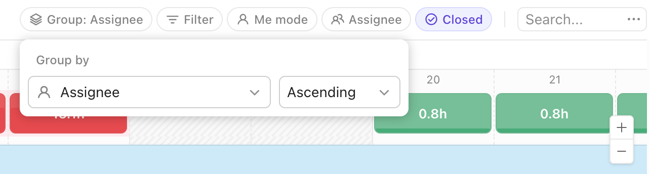 Screenshot of the group by option in Workload view.