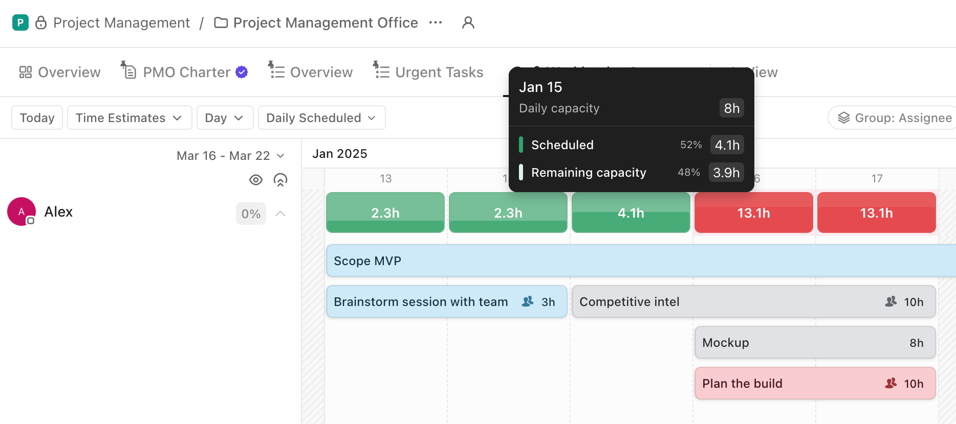 Screenshot of a Workload view highlighting the daily scheduled option.