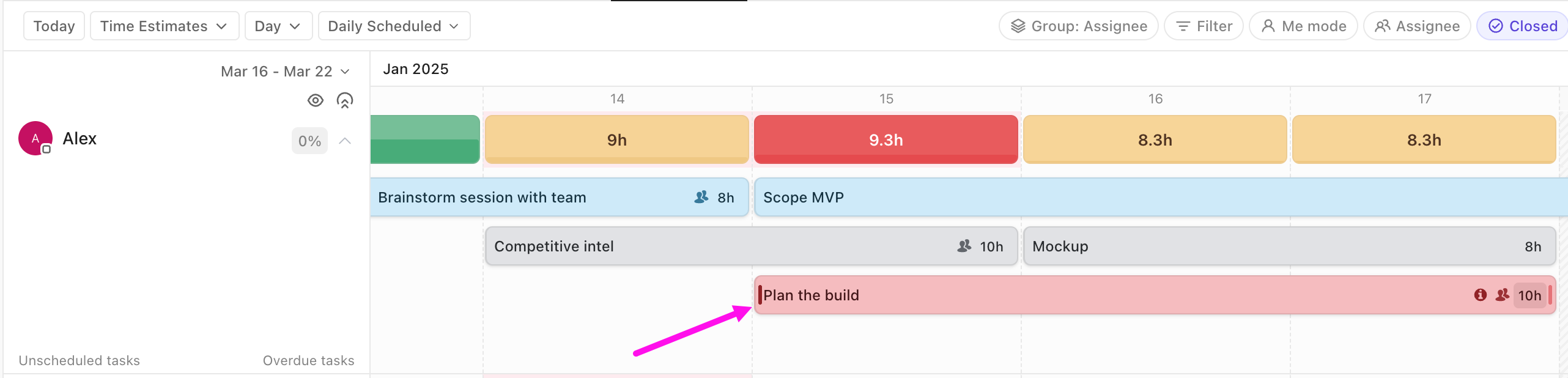 Screenshot of a task highlighting the option to adjust the start date.