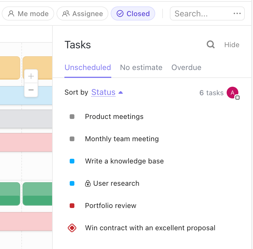 Screenshot of the task sidebar on the right side of Workload view.