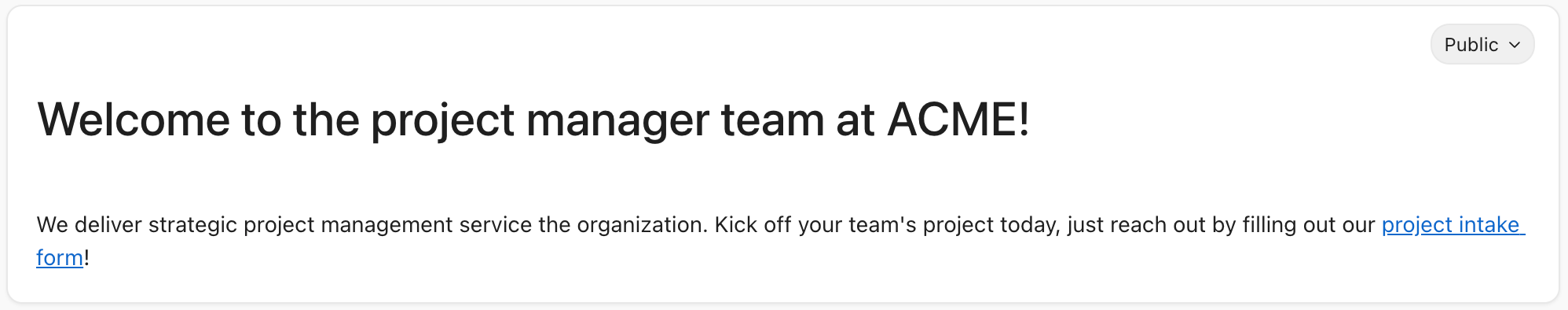 Screenshot of a team's description.