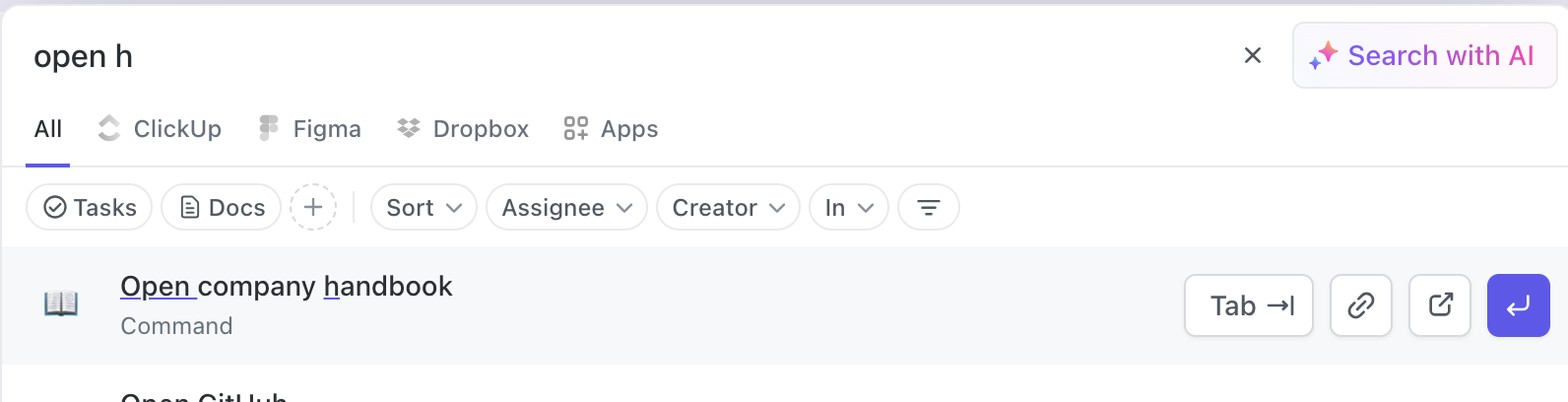 Screenshot di qualcuno che usa un comando personalizzato per aprire un manuale aziendale.png