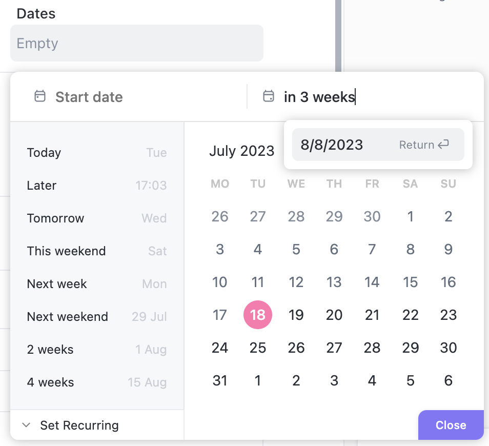 Configuración de una fecha límite en una tarea mediante captura de pantalla.