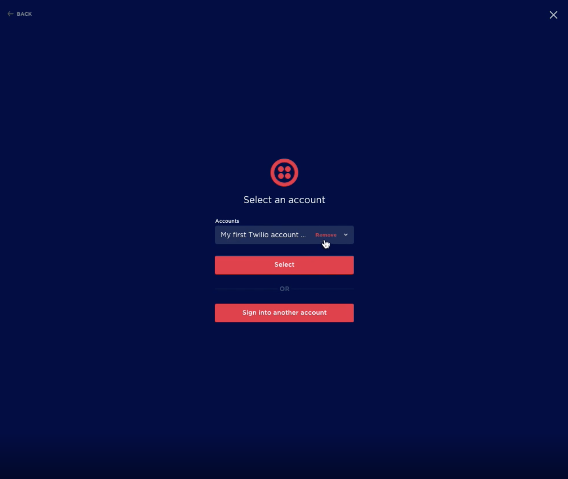 Screenshot di qualcuno che rimuove il proprio account Twilio da ClickUp.