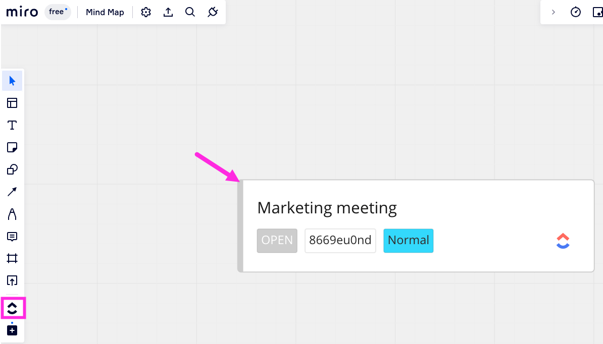Screenshot di qualcuno che aggiunge una task di ClickUp alla propria lavagna Miro.