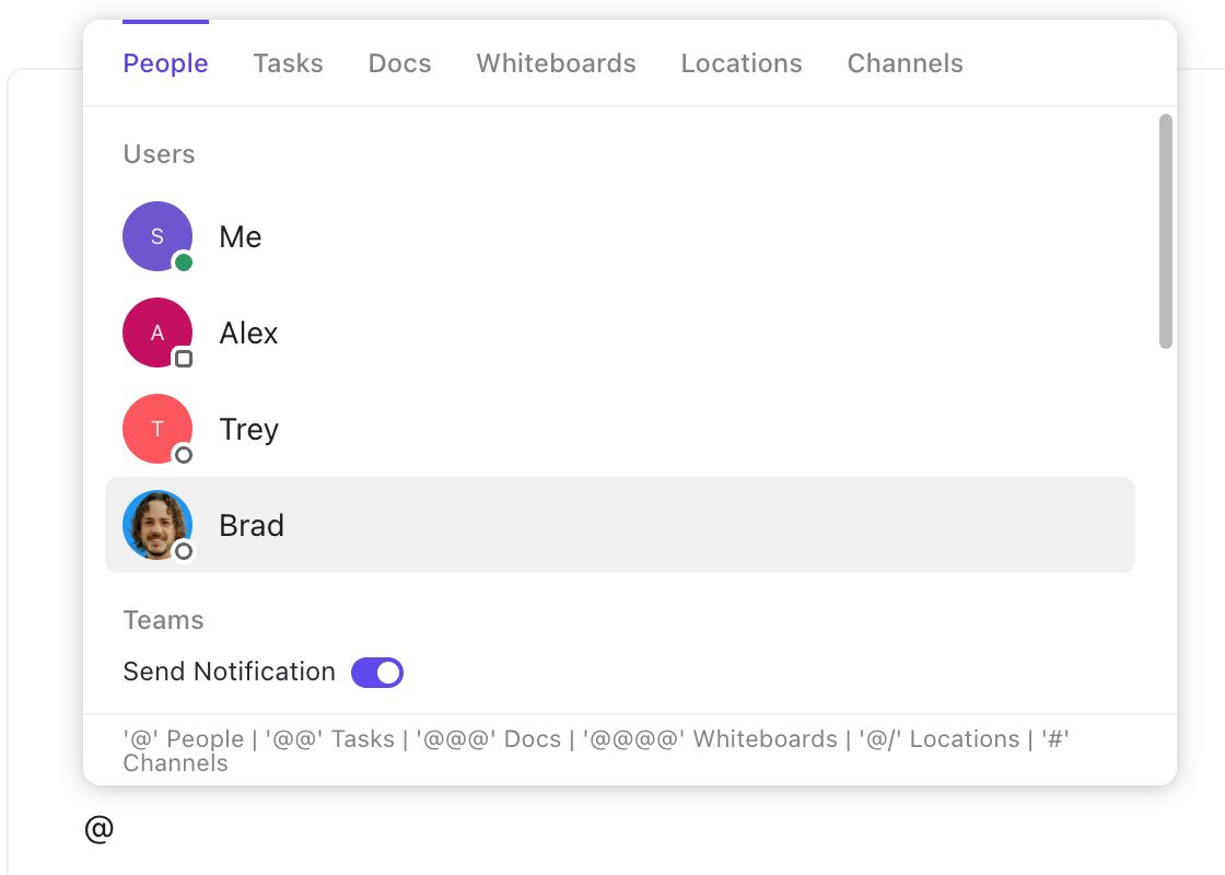 Captura de pantalla del cuadro de diálogo modal de mención.