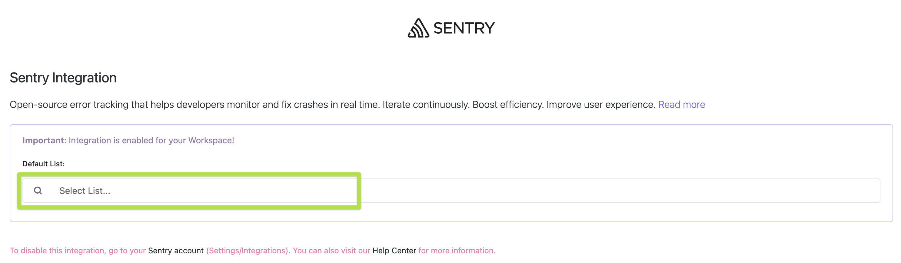 Captura de pantalla de alguien seleccionando una Lista predeterminada en Sentry.