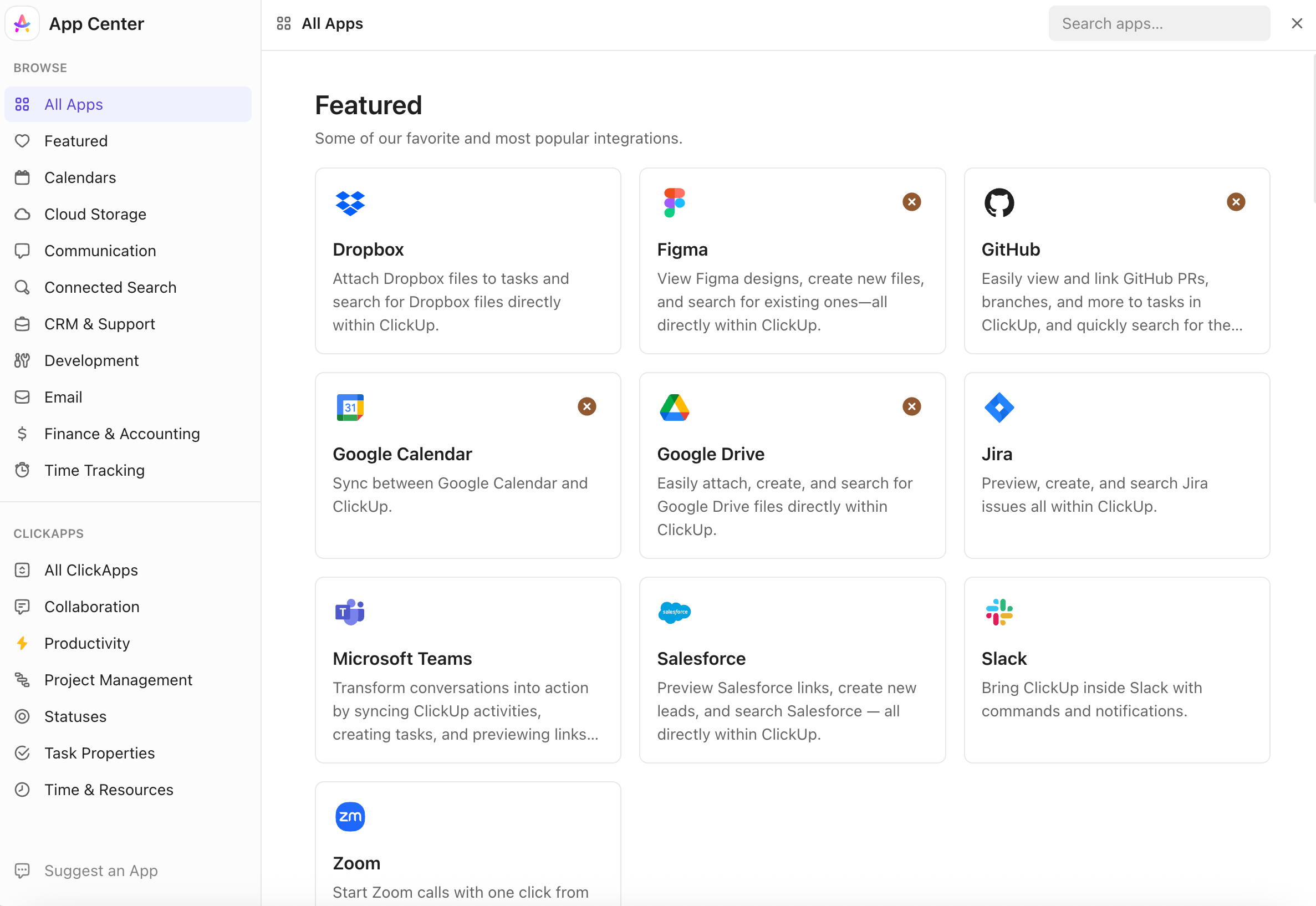 Screenshot del App Center.
