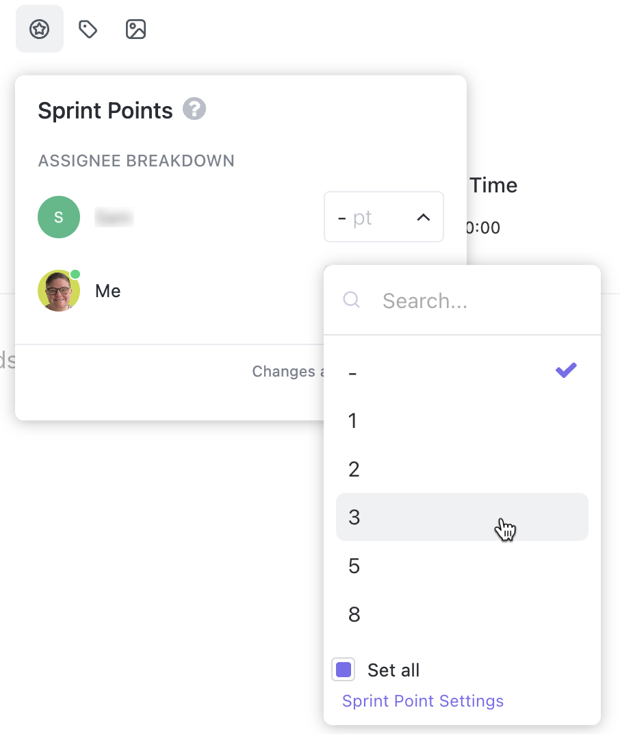 Capture d’écran montrant comment utiliser les points de sprint avec plusieurs personnes affectées.