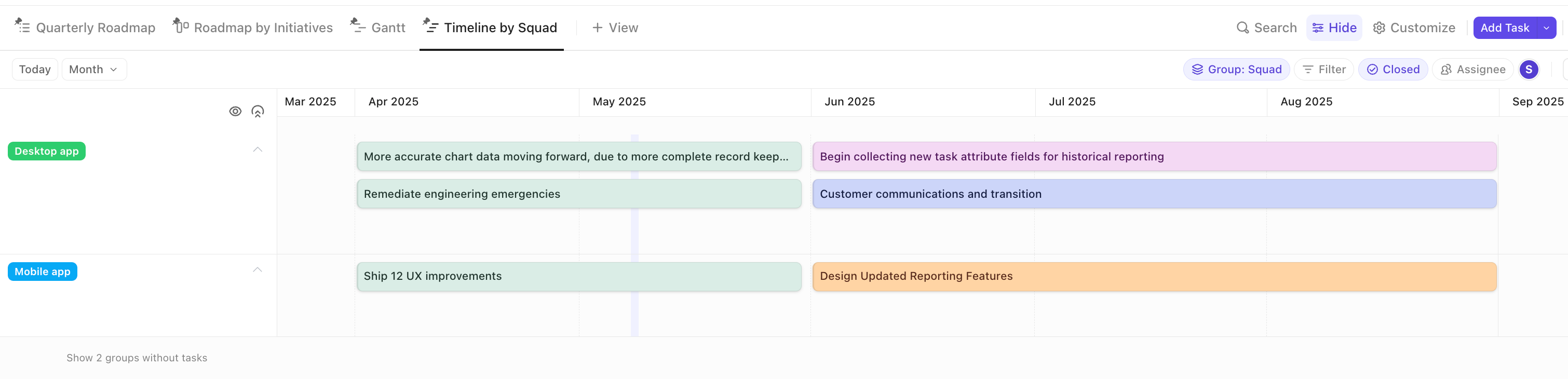 Screenshot of a Timeline view.