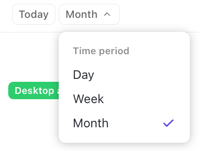 Captura de tela das opções de período de tempo na visualização de Linha do Tempo.