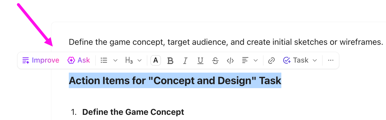 Screenshot of the text toolbar in a task description.