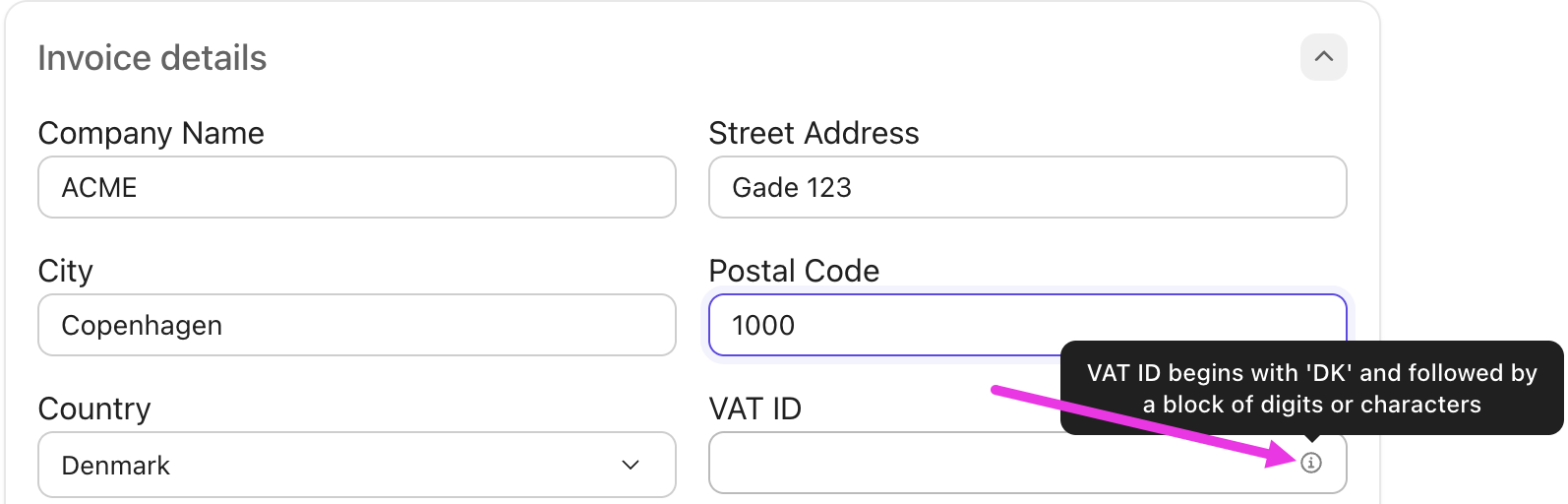 Screenshot of the Invoices section of the Billing page.