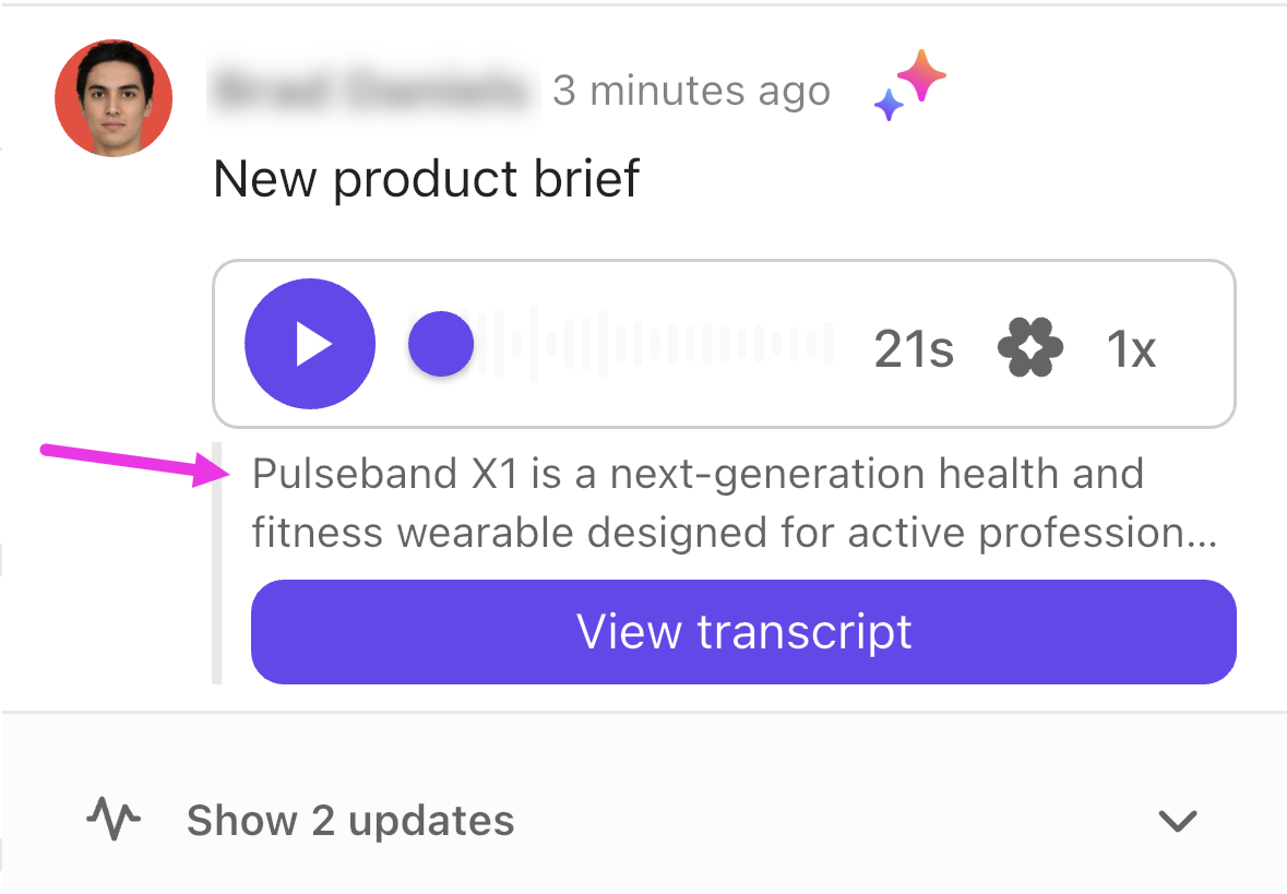 Screenshot highlighting a Voice Clip transcript on mobile.png