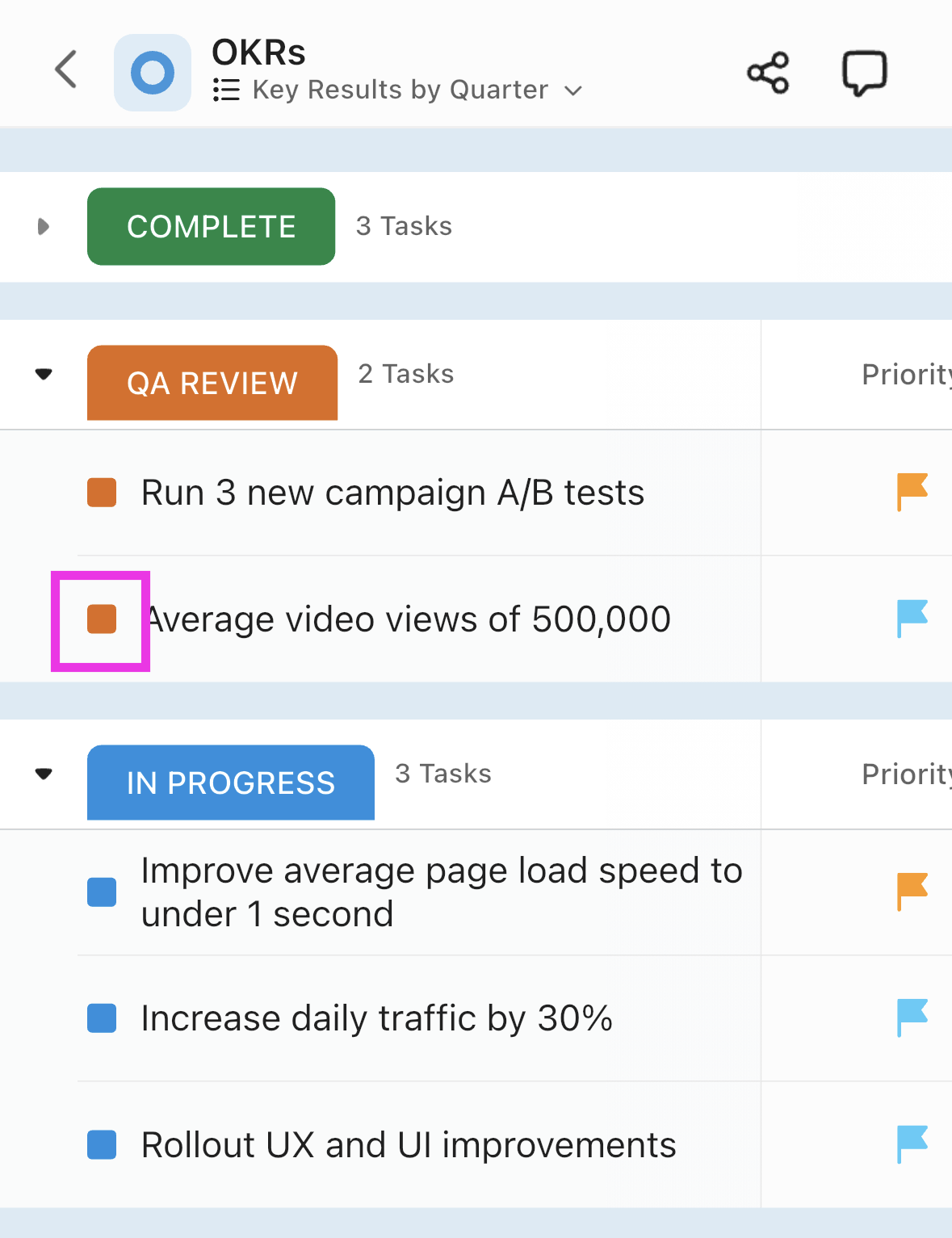 Screenshot highlighting a task status in List view on mobile.png