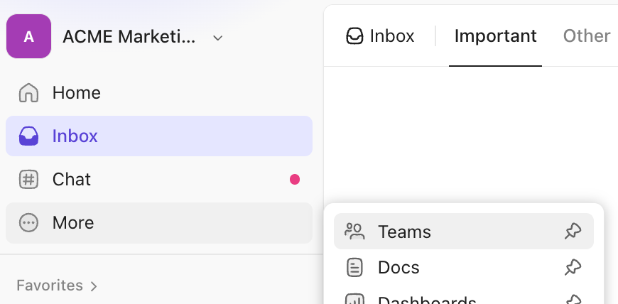 Screenshot of Teams Hub in the sidebar.
