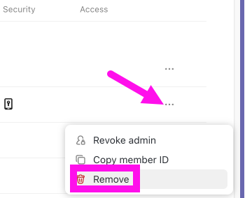 Screenshot che evidenzia l'opzione 'rimuovi' nel menu di gestione delle persone.