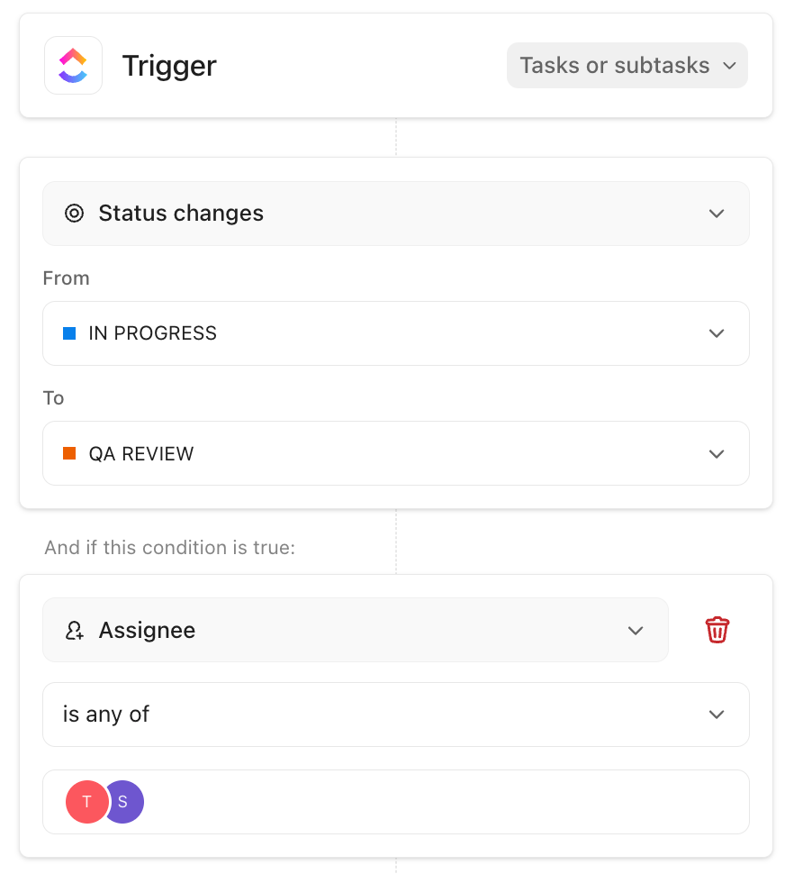 Capture d'écran d'une Automatisation mettant en évidence le déclencheur et une condition.