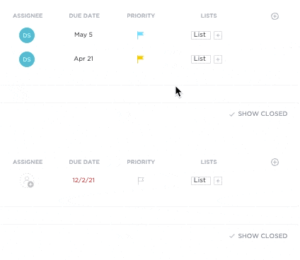 Animation showing how to add and remove a task from a List from List view.