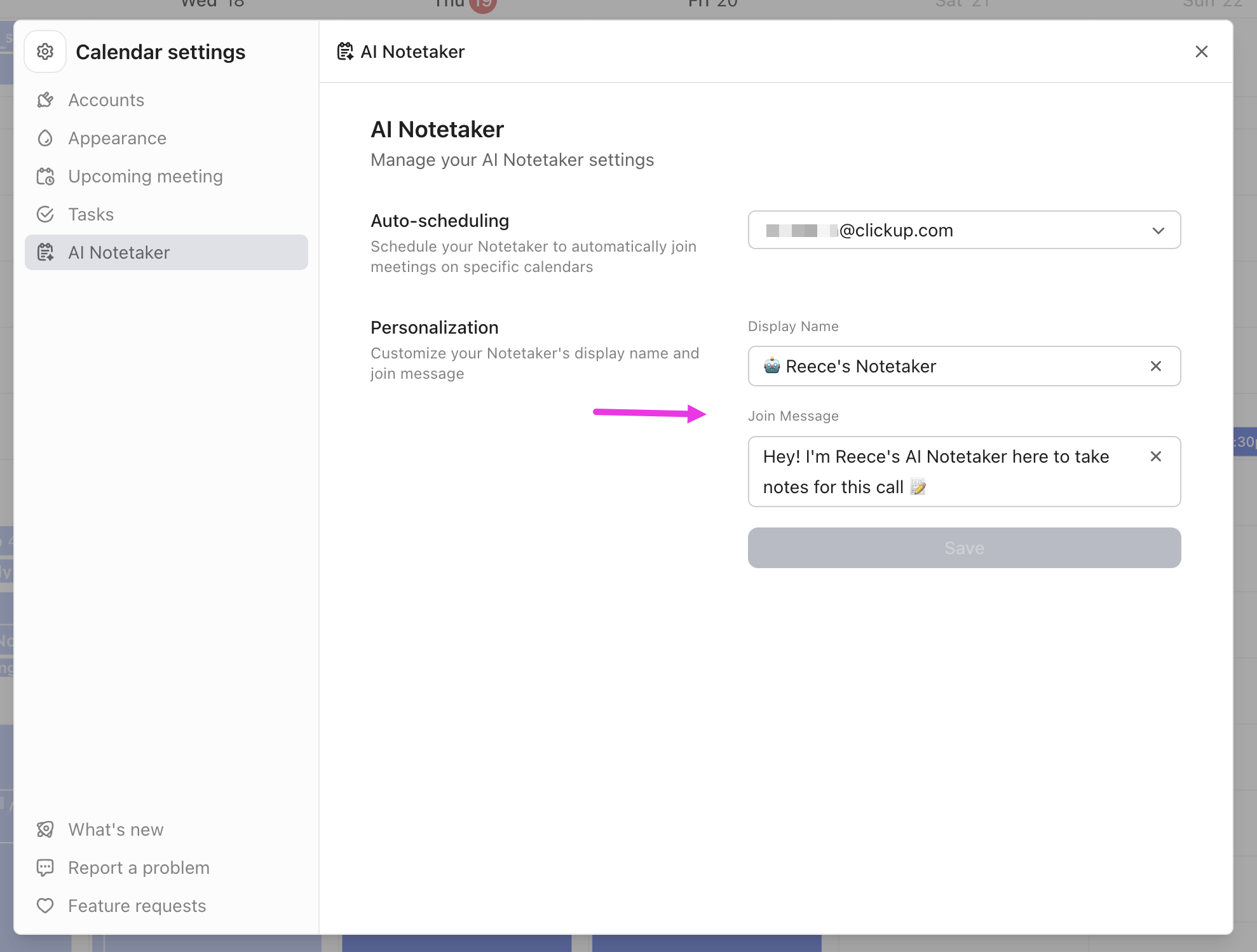 Screenshot of the AI Notetaker customization options.png