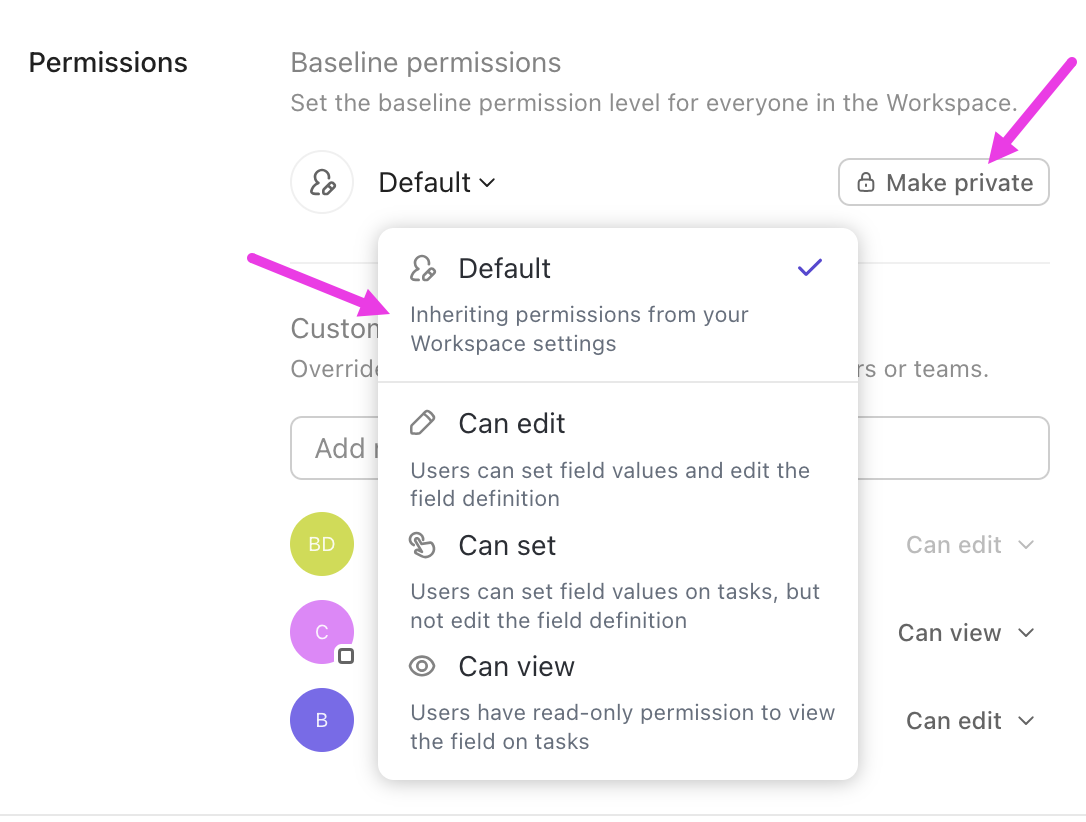 Screenshot highlighting the five different permissions for Custom Fields.png