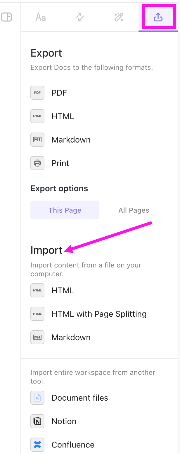Screenshot of the Export Import tab and the Import section.png