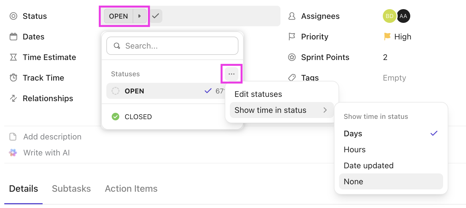 Screenshot del menu Mostra tempo nello stato in un'attività.png