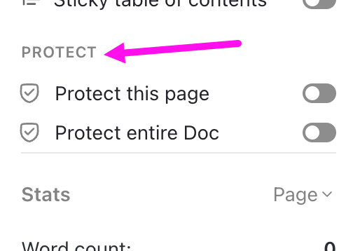Captura de pantalla de los ajustes de Protección en la barra lateral de los documentos.png