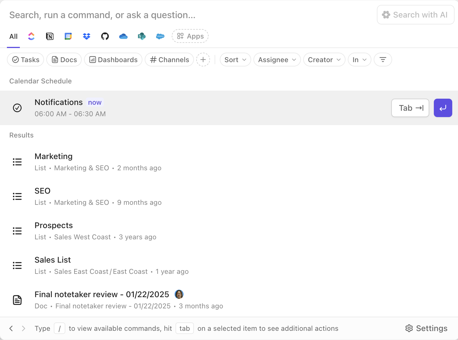 Screenshot des Command-Centers.
