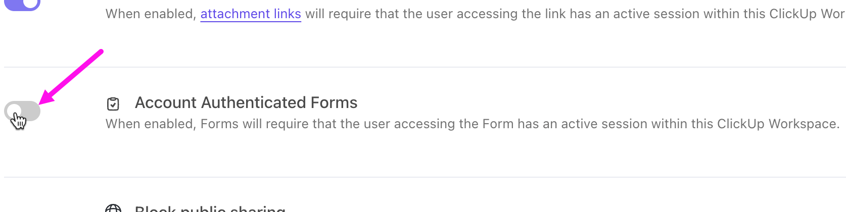 Screenshot highlighting Account Authenticated Forms setting.