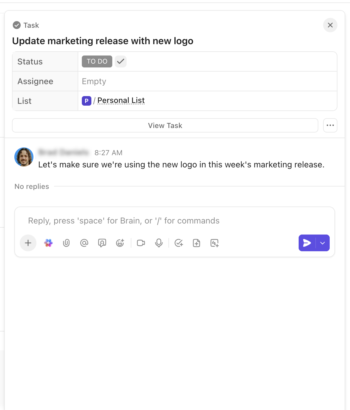 Screenshot of the thread sidebar with a task at the top.png