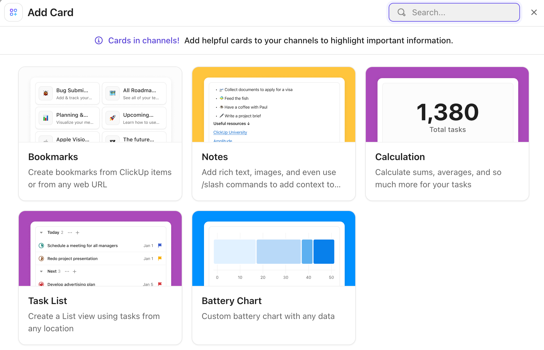 Screenshot of the add card modal.