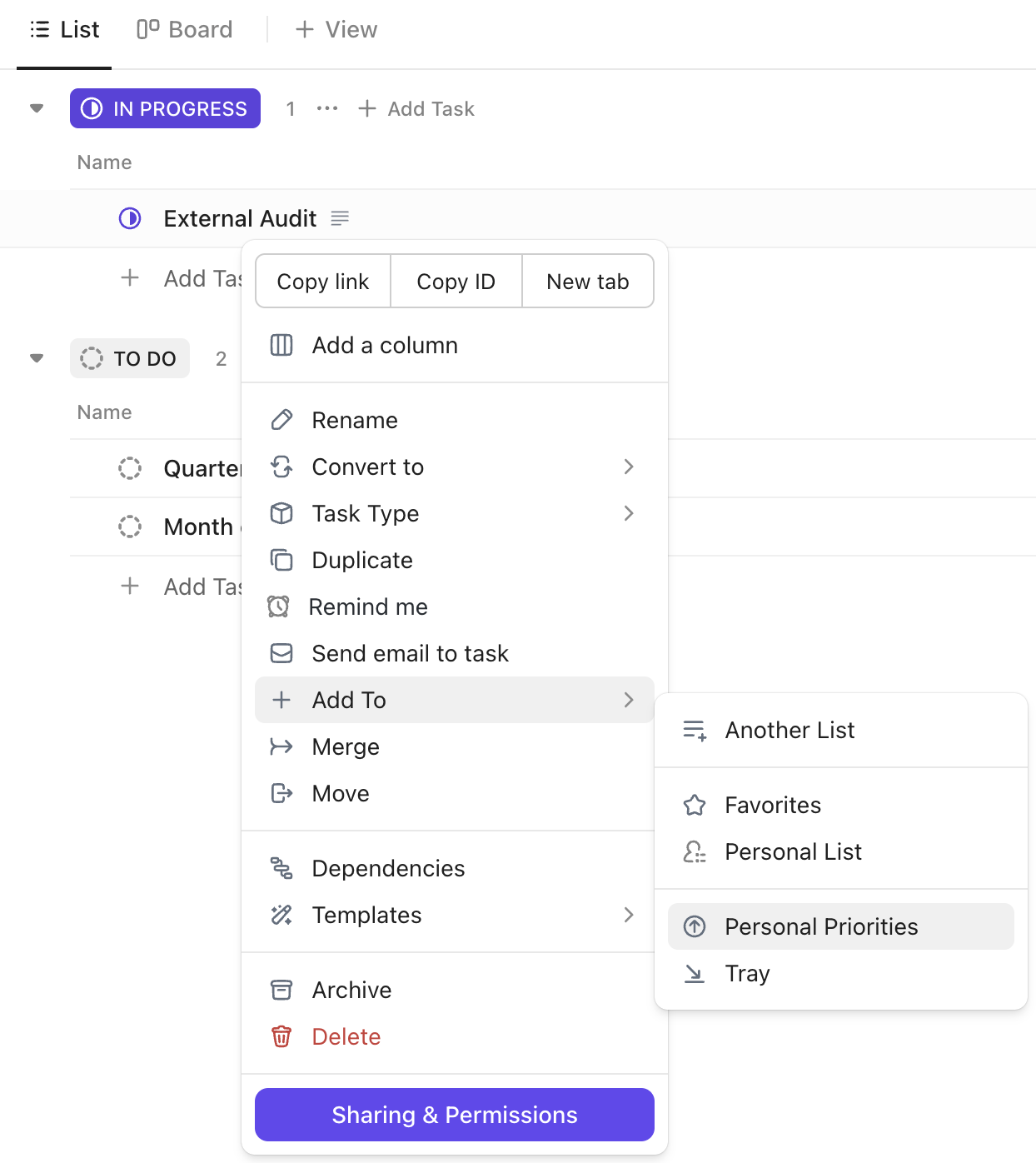Screenshot of the task settings menu from a view.