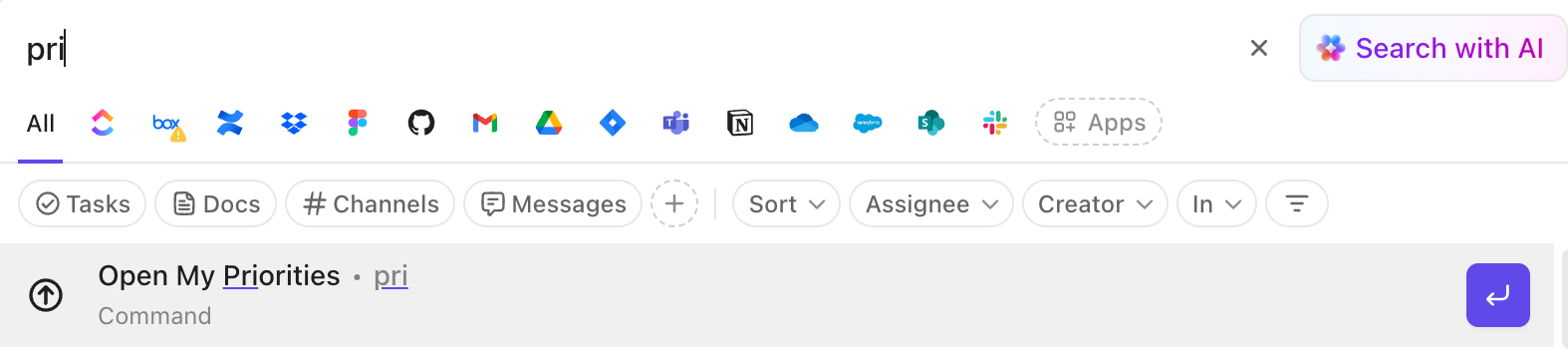Screenshot of the Open My Priorities command.