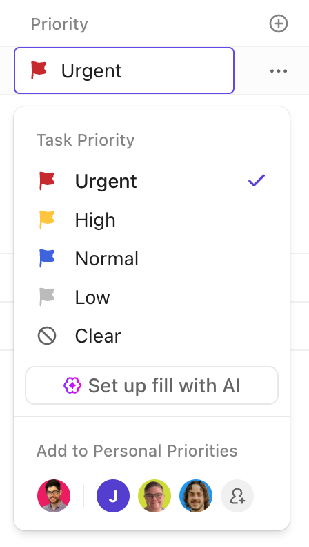 Screenshot of the Priority field from a view.