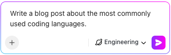 Captura de tela do campo de prompt com o texto “Escreva uma postagem no blog sobre as linguagens de programação mais usadas”.