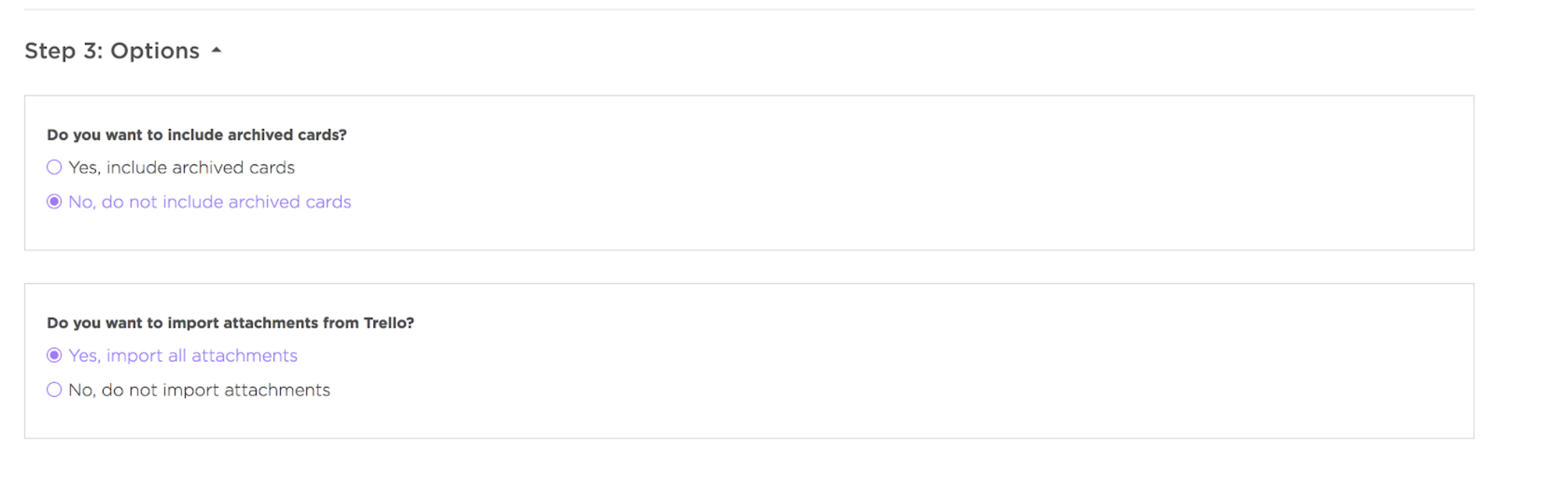 Screenshot delle opzioni aggiuntive di importazione.