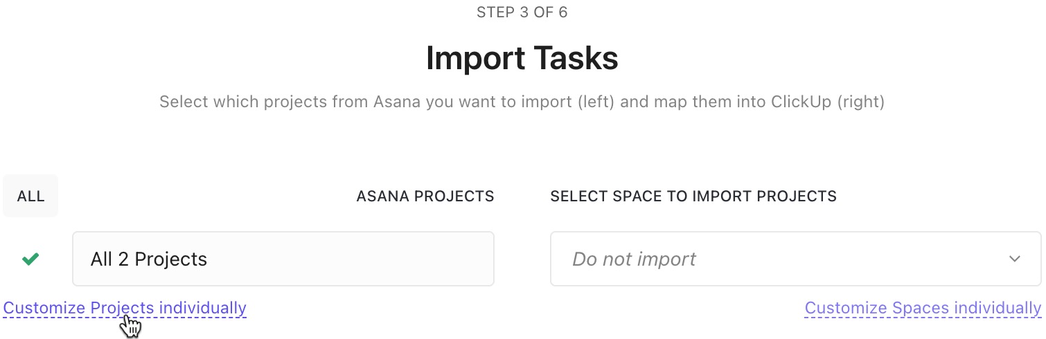Screenshot des Dropdown-Menüs der Asana-Projekte mit dem Link „Projekte individuell anpassen“ darunter.jpg