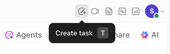Captura de pantalla del botón de crear tarea en la barra de herramientas.