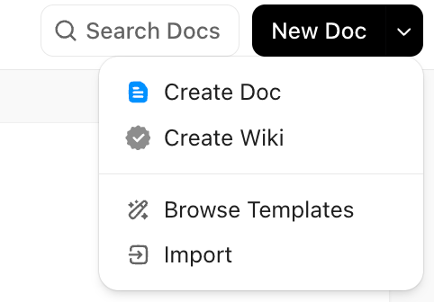 Capture d'écran du menu de création depuis le Hub Documents.
